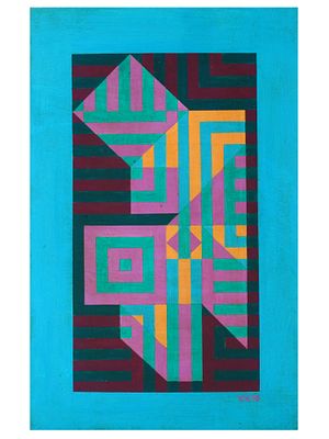 ATTR TO VICTOR VASARELY OP ART MIXED MEDIA PAINTING. Attributed to Victor Vasarely, Hungarian 