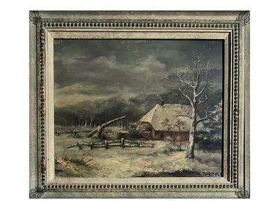 JULIUS SERGIUS KLEVER GERMAN PAINTING WINTER LANDSCAPE. Julius Sergius von Klever, Baltic German 