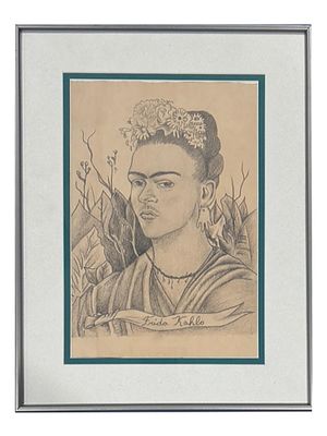 MEXICAN SELF PORTRAIT PAINTING ATTR TO FRIDA KAHLO. Attributed to Frida Kahlo, American, Mexican 