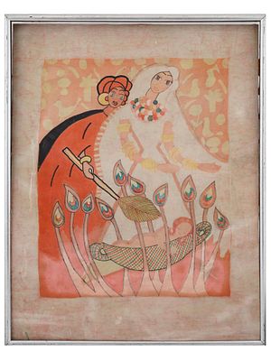 ATTR TO MIRIAM HAD GADYA MIXED MEDIA SILK PAINTING. Mixed media painting on silk. Attributed to 