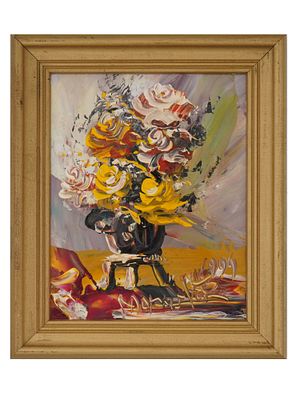 ATTR TO MORRIS KATZ FORAL STILL LIFE OIL PAINTING. Attributed to Morris Katz, Jewish, Polish 