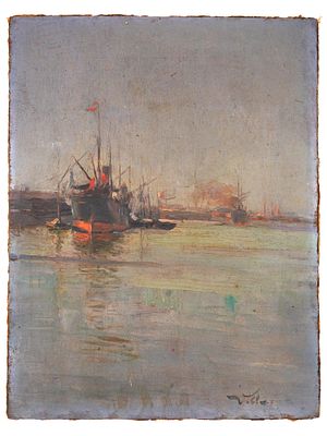20TH CEN MARINE OIL PAINTING SIGNED BY THE ARTIST. A 20th century American School oil painting 