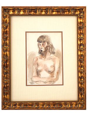 RAPHAEL SOYER AMERICAN NUDE FEMALE PORTRAIT PAINTING. Raphael Zalman Soyer, American, 1899 to 
