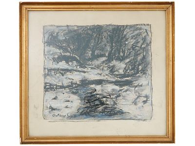 SIGNED CLARENCE GAGNON CANADIAN PASTEL PAINTING. Oil pastel on paper painting depicting a sketch 