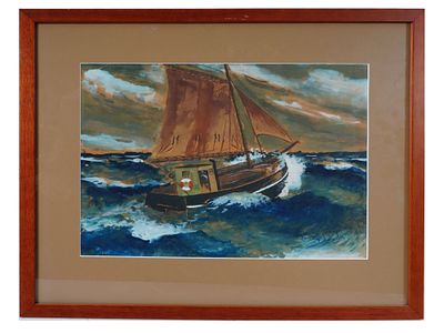 CANADIAN MIXED MEDIA PAINTING SIGNED FRANZ JOHNTON. A mixed media painting on board, Sail Boat. 