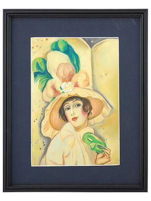 GERDA WEGENER DANISH PORTRAIT PASTEL PAINTING. Oil pastel on paper painting by Gerda Wegener 