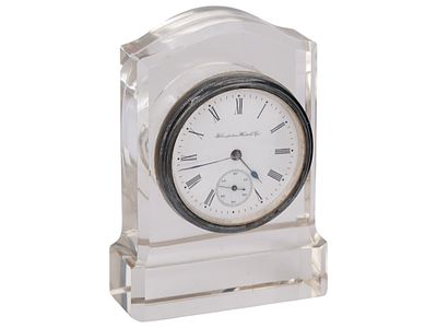 VINTAGE HAMPTON WATCH COMPANY CRYSTAL MANTEL CLOCK. A vintage Hampton Watch Company crystal 