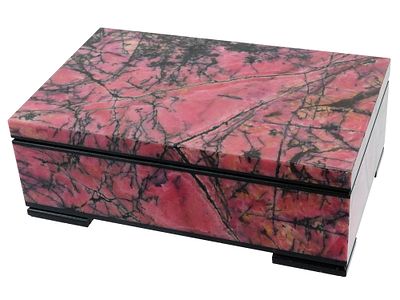 RECTANGULAR RHODONITE STONE JEWELRY TRINKET BOX. A rectangular jewelry box made of Rhodonite 