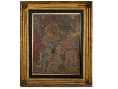 ANTIQUE GEORGIAN STUMPWORK NEEDLEPOINT EMBROIDERY. An antique English Georgian stumpwork and 