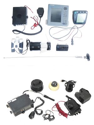 FISH FINDERS WALKIE TALKIE AND ELECTRONIC EQUIPMENT. A group of vintage devices including a 