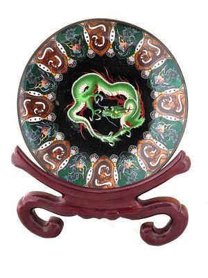 ANTIQUE JAPANESE MEIJI CLOISONNE ENAMEL PLATE. A large antique Japanese brass decorative plate 
