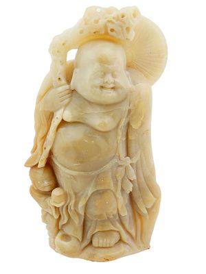 CHINESE HAND CARVED SOAPSTONE BUDDHA BUDAI FIGURE. A Chinese hand carved soapstone standing 