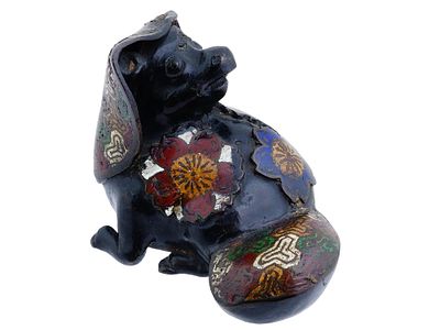 ANTIQUE CHINESE ENAMELED ANIMAL DOG FIGURINE. An antique Chinese animal figurine depicting a dog 