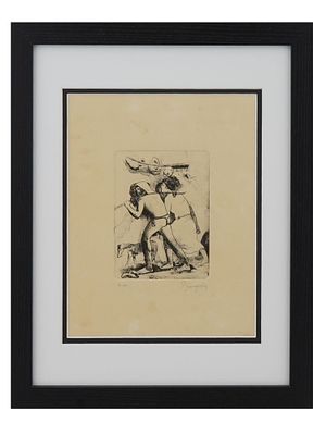 ANTIQUE FRENCH ETCHING ON PAPER SIGNED PAUL GAUGUIN. An antique etching on paper signed Paul 