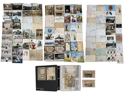 LARGE COLLECTION OF 380 WWI WWII GERMAN POSTCARDS ALBUMS. A large collection of assorted colored 