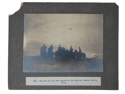 1911 PHOTO AMERICAN SCOUTS ON THE MEXICAN BORDER. An early 20th-century American black-and-white 
