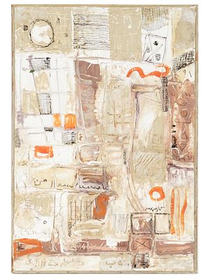 ATTR SHAKIR HASSAN AL SAID IRAQI ABSTRACT PAINTING. Mixed media painting on board. Attributed to 
