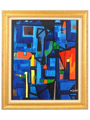NEJAD MELIH DEVRIM TURKISH ABSTRACT OIL PAINTING. Oil on canvas painting by Mehmed Melih Devrim 