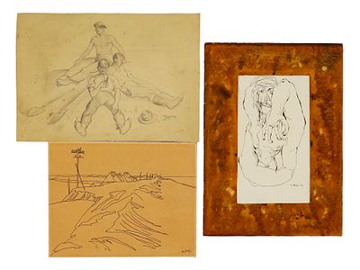LOT OF INK PAINTINGS AND ONE PENCIL BY LAJOS TAPAY. A lot of three Modernist paintings. The 