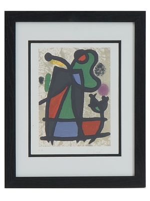 LTD SURREAL COLOR LITHOGRAPH SIGNED JOAN MIRO. A limited edition color lithograph on paper 