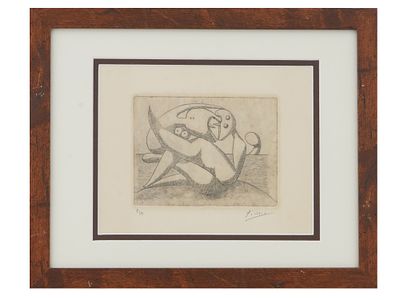 LTD SPANISH LOVERS ETCHING SIGNED PABLO PICASSO. A limited edition etching on paper, Figures on 
