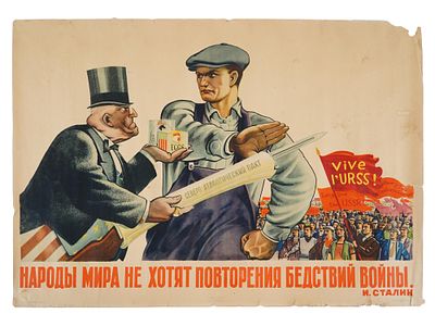 VINTAGE COLD WAR RUSSIAN SOVIET PROPAGANDA POSTER. A vintage Cold War Russian Soviet color 