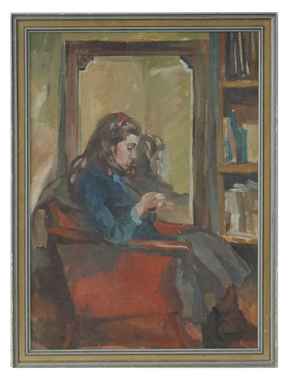 RUSSIAN PORTRAIT OIL PAINTING SIGNED YURI PIMENOV. A Russian oil painting on masonite board 