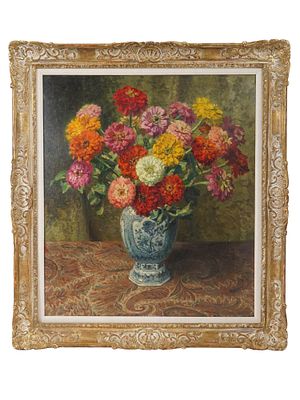 BELGIAN STILL LIFE OIL PAINTING BY OSWALD POREAU. Oswald Poreau, Belgian, 1877 to 1955, an oil