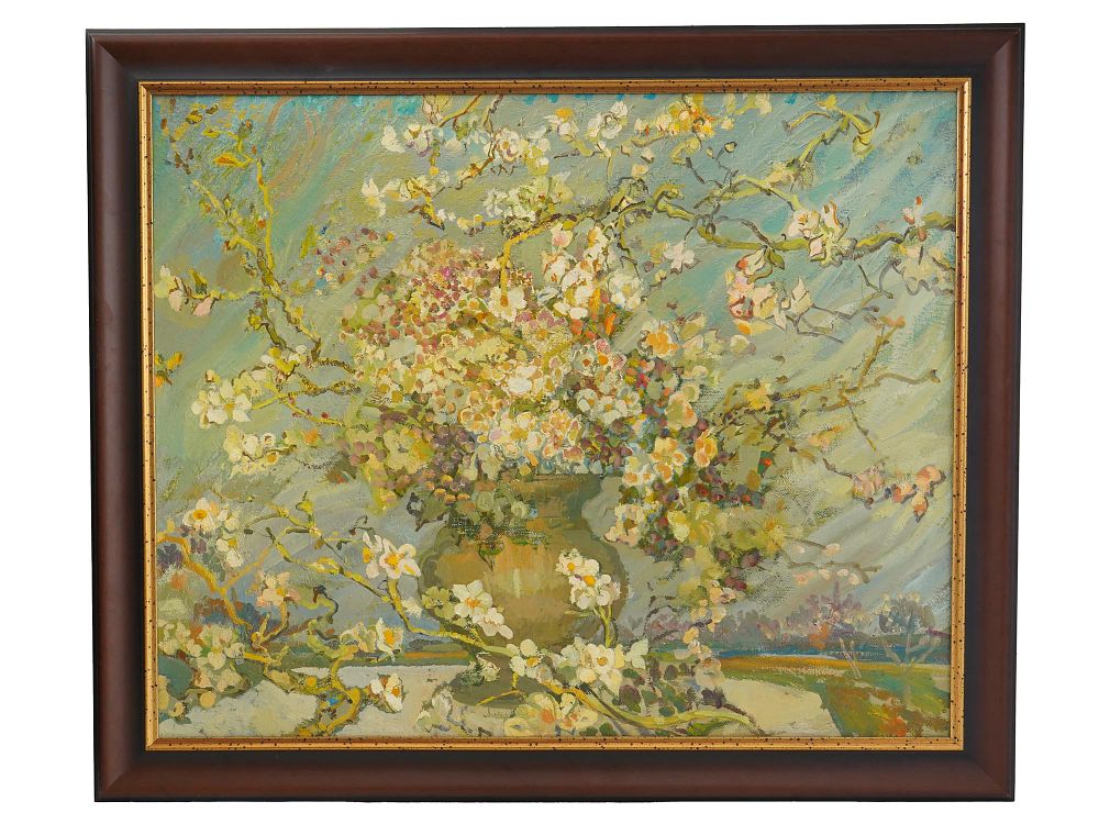 RUSSIAN OIL STILL LIFE PAINTING BY VALERY RATKIN. A Russian oil on canvas still life painting by 