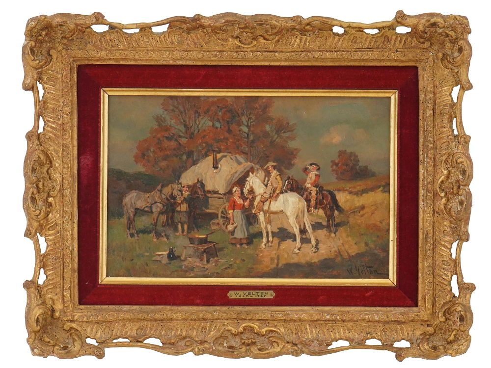 ANTIQUE RUSSIAN GERMAN OIL PAINTING BY WILHELM VELTEN. Wilhelm Velten, Russian, German, 1847 to 