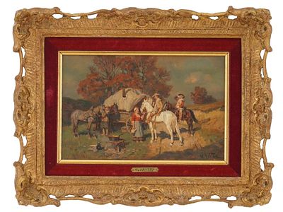 ANTIQUE RUSSIAN GERMAN OIL PAINTING BY WILHELM VELTEN. Wilhelm Velten, Russian, German, 1847 to