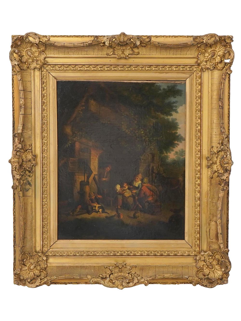 ANTIQUE EUROPEAN SCHOOL RURAL SCENE OIL PAINTING. An antique North European School oil painting 
