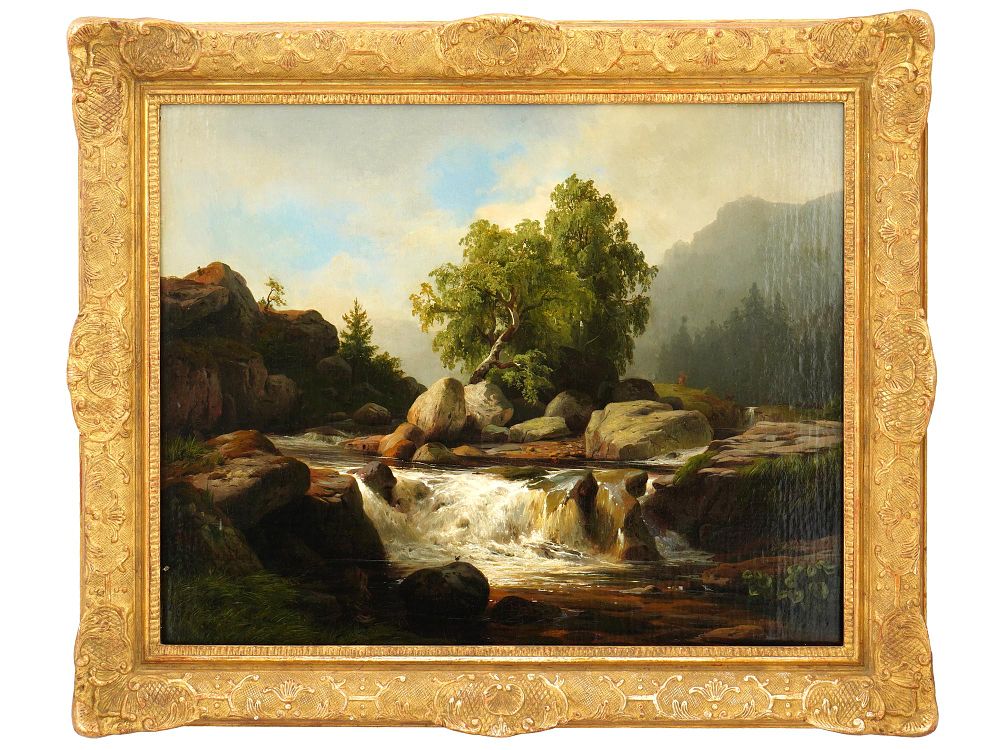 ANTIQUE AMERICAN OIL PAINTING BY HERMAN FUECHSEL. Hermann Fuechsel, German, American, 1833 to 