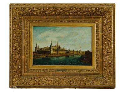 ANTIQUE RUSSIAN MAKSIM VOROBYOV OIL LANDSCAPE PAINTING. An antique Russian oil on canvas