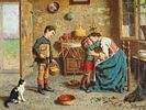 ANTIQUE ITALIAN EUGENIO ZAMPIGHI OIL GENRE PAINTING. An antique Italian oil on canvas genre Image - 1
