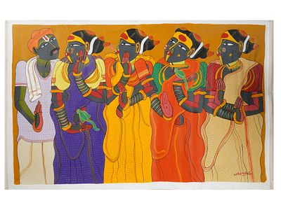 MID CENTURY INDIAN SCHOOL THOTA VAIKUNTAM PAINTING. A mid-century Indian School painting