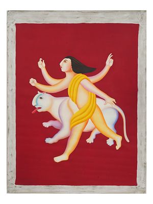 MID CENTURY INDIAN SCHOOL MANJIT BAWA PAINTING. A mid-century Indian School painting, rendered