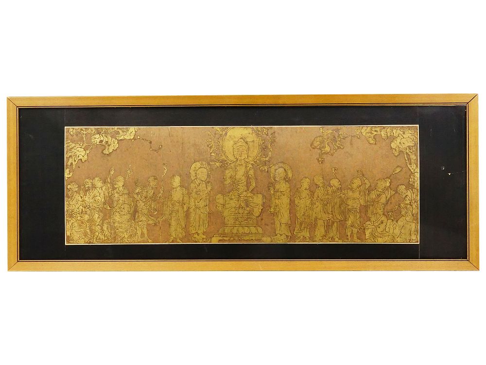 ANTIQUE BUDDHIST GOLD LEAF PAINTING ON RICE PAPER. An antique 19th-century Southeast Asian 