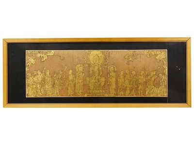 ANTIQUE BUDDHIST GOLD LEAF PAINTING ON RICE PAPER. An antique 19th-century Southeast Asian