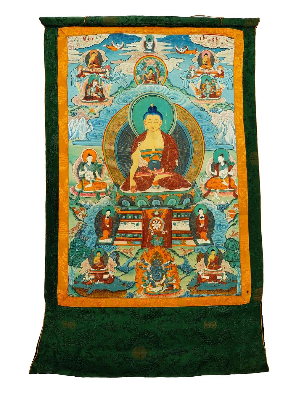 ANTIQUE CHINESE THANGKA PAINTING BUDDHA SHAKYAMUNI. An early 20th-century Chinese hand-painted 