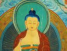 ANTIQUE CHINESE THANGKA PAINTING BUDDHA SHAKYAMUNI. An early 20th-century Chinese hand-painted Image - 1