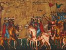 ANTIQUE RUSSIAN ORTHODOX ICON BATTLE NOVGOROD SUZDAL. An antique Russian Orthodox icon Image - 1