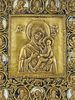 19TH C RUSSIAN TIKHVIN MOTHER GOD ENAMEL BRONZE ICON. An antique 19th century Russian Orthodox Image - 1