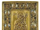 19TH C RUSSIAN TIKHVIN MOTHER GOD ENAMEL BRONZE ICON. An antique 19th century Russian Orthodox Image - 2