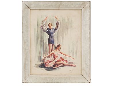 MARCHAUDE BALLET DANCERS OFFSET LITHOGRAPH. Color offset lithograph on paper. The print depicts 