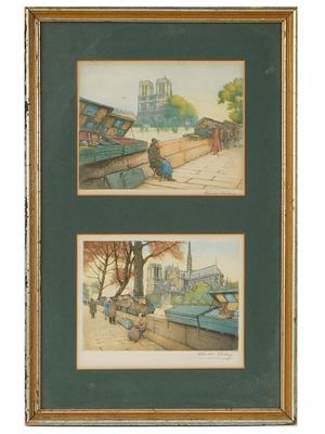 FRENCH PARIS STREET ETCHINGS BY VICTOR VALERY SIGNED. Victor Valery Lochelongue, French, 1870 to 