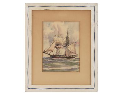 AMERICAN MARINE SHIP LITHOGRAPH AFTER GORDON GRANT. A vintage color lithograph on paper, The 