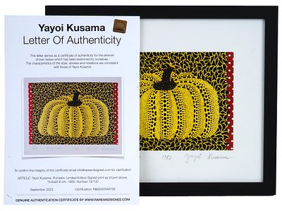 SIGNED YAYOI KUSAMA 1982 JAPANESE LITHOGRAPH WITH COA. Yayoi Kusama, Japanese, born 1929, a 