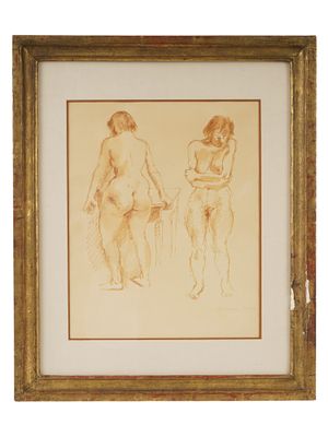 RAPHAEL SOYER AMERICAN FEMALE NUDE WATERCOLOR PAINTING. Watercolor on paper painting by Raphael 