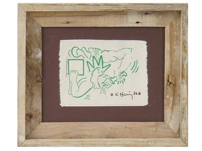 AFTER KEITH ALLEN HARING AMERICAN OIL PAINTING. An oil painting on canvas after the original 
